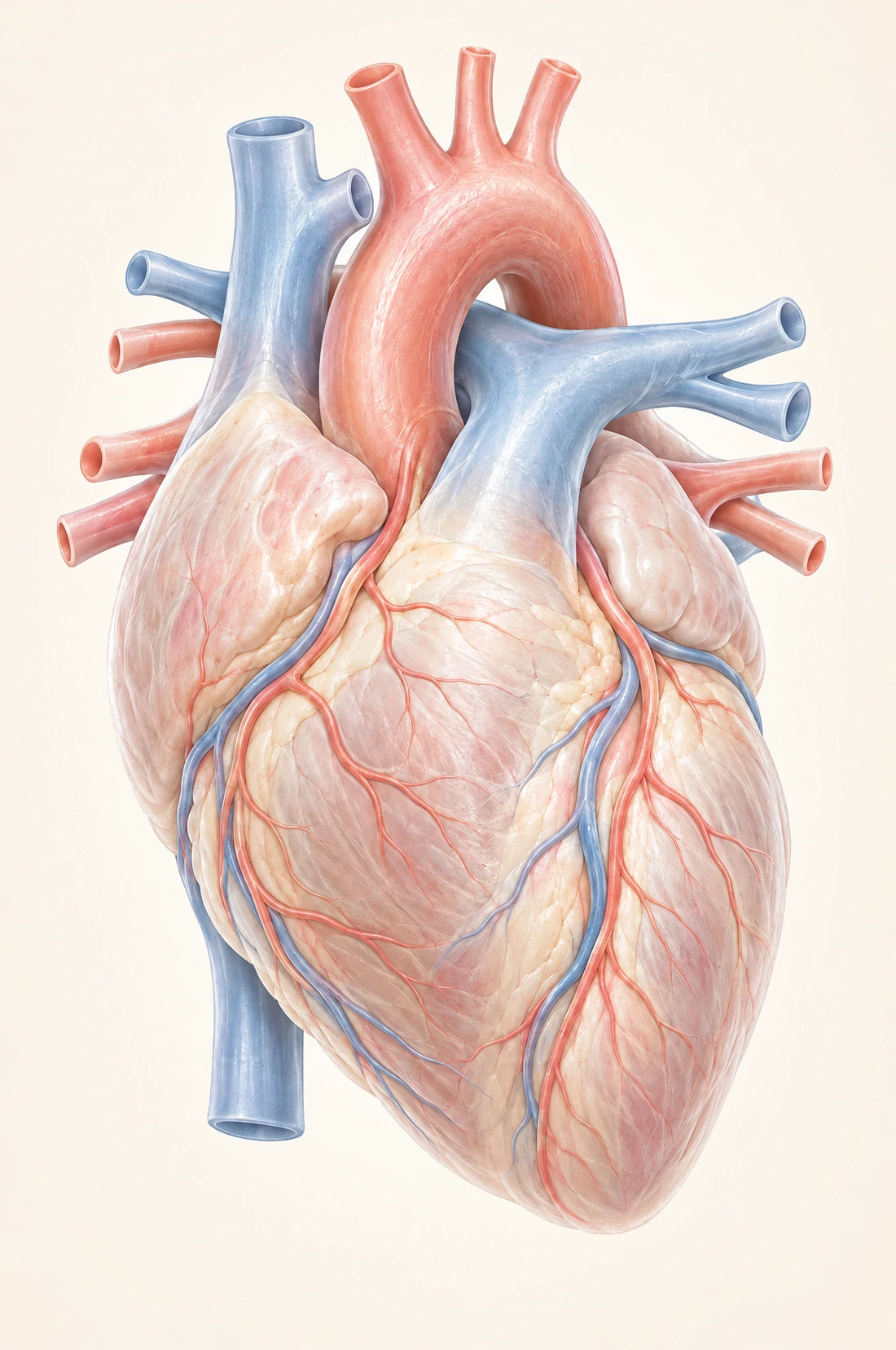 Educational illustration of the heart and major blood vessels