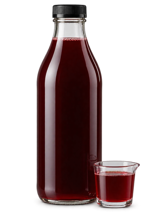 Unbranded cherry juice concentrate and measuring cup